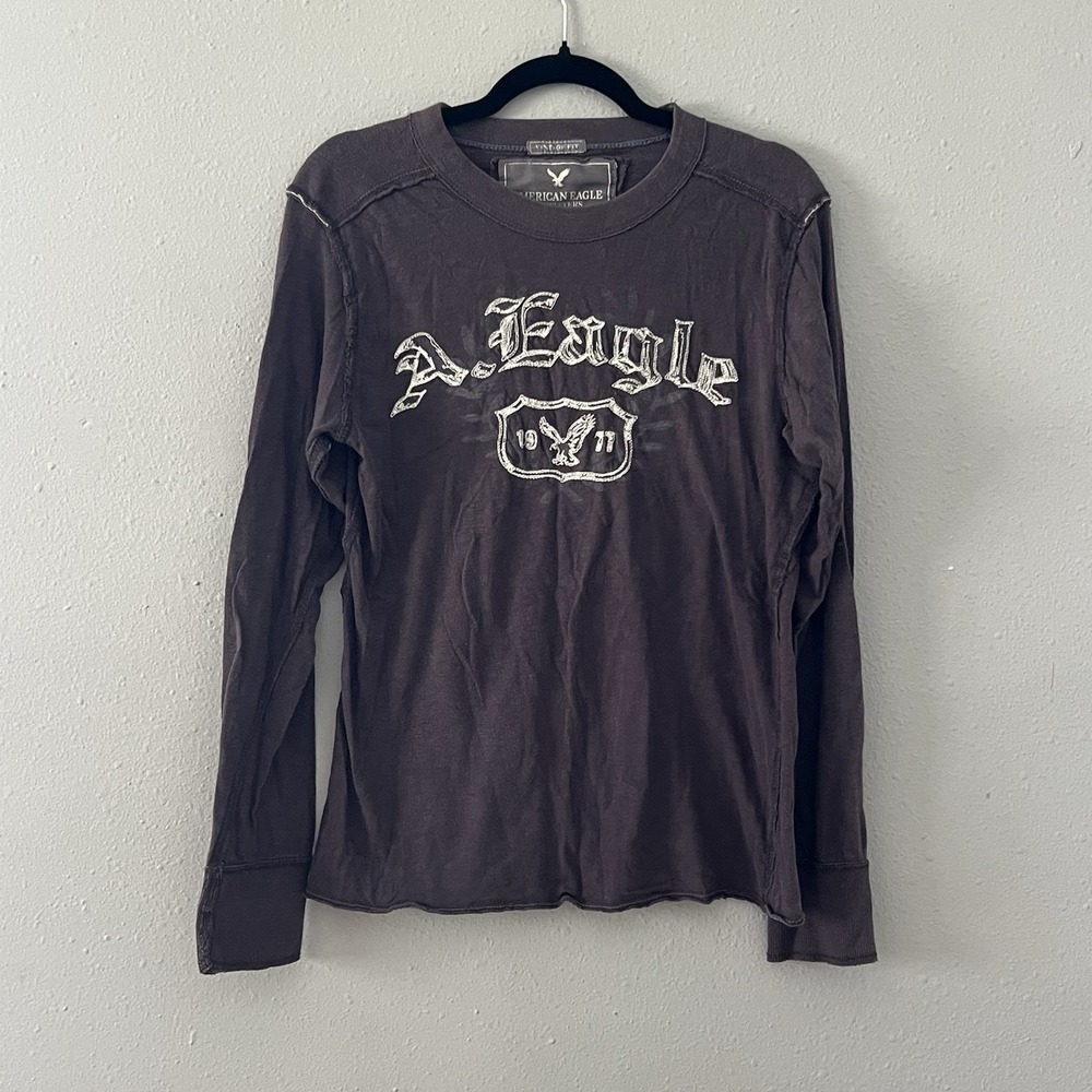 American Eagle Vintage Fit Brown Graphic Long Sleeve Tee Y2K Grunge M